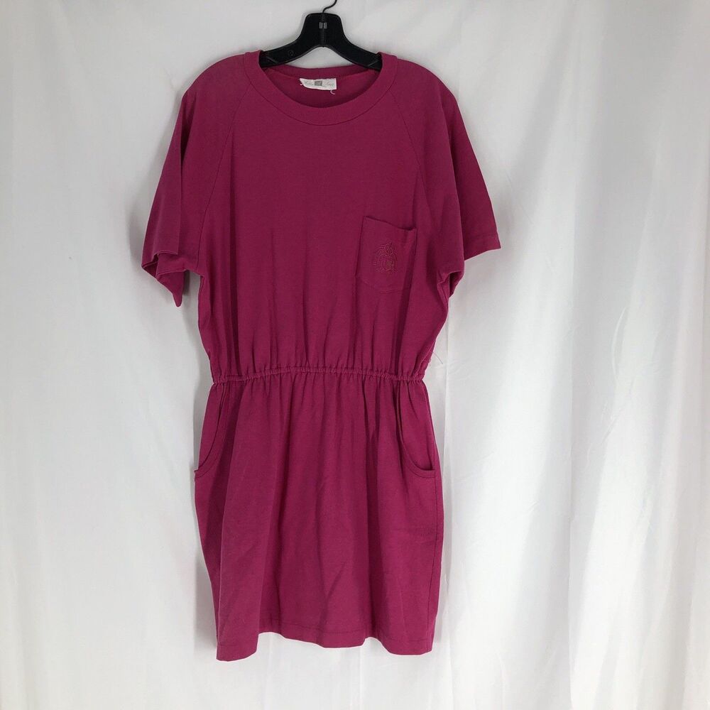 Ashley Ames Tee-Shirt Dress with Elastic Waist in Hot Pink - XL
